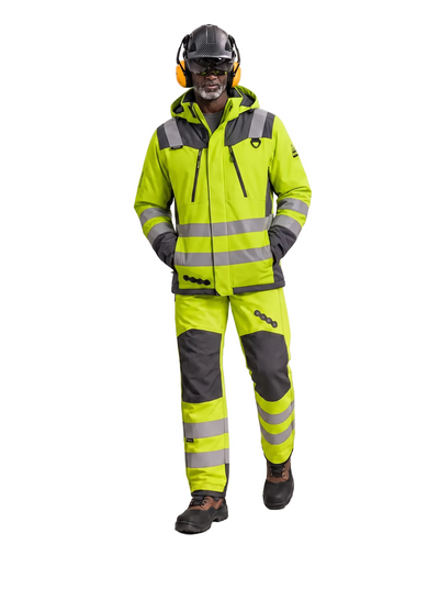 Conjunto Orbital Peregrin hombre amarillo flúor, foto de catálogo en fondo blanco