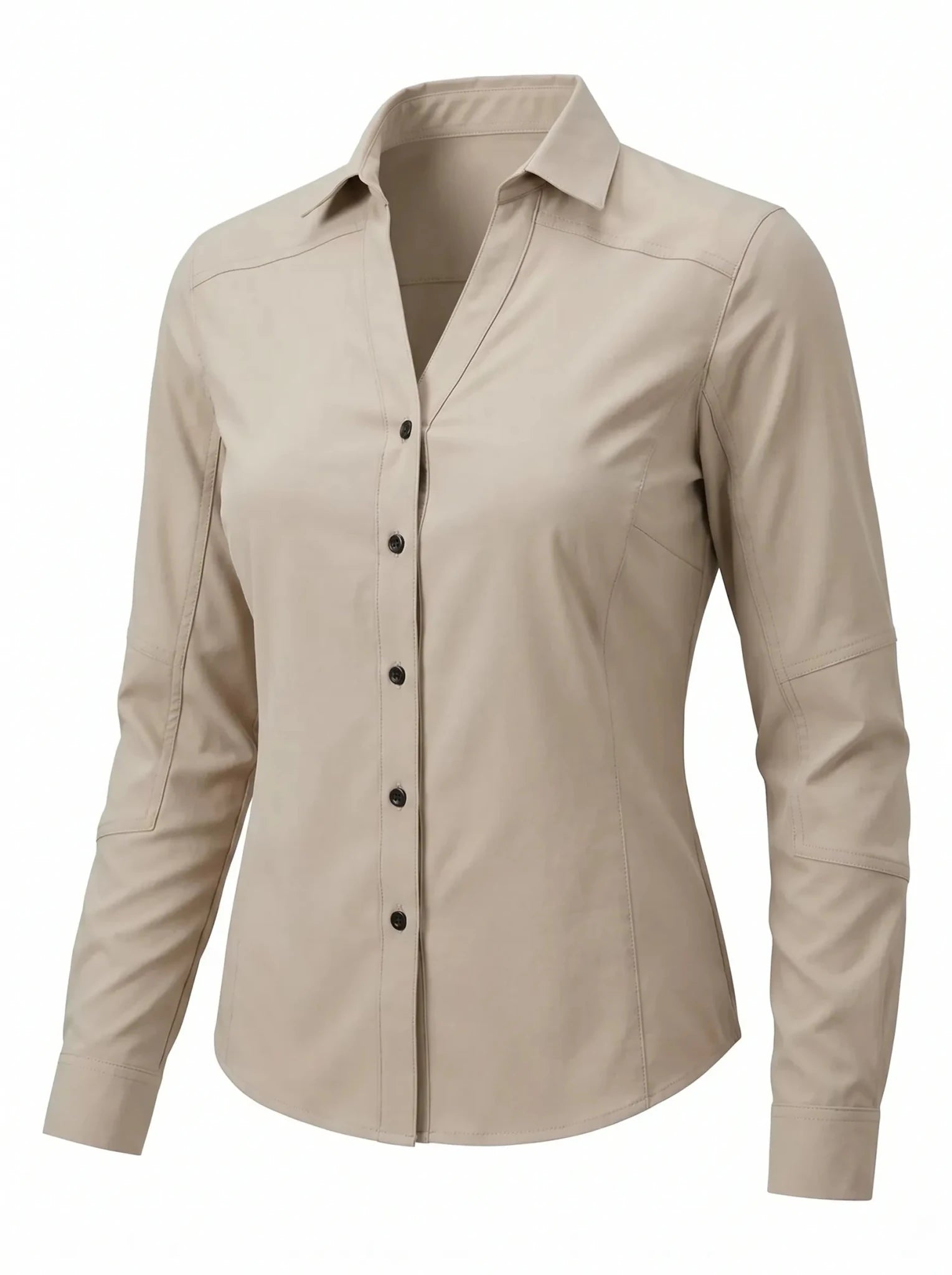 Blusa Técnica Antiácida Mujer OXWEAR Carajás – Tela Elastizada Antidesgarro, UPF 50+ y Slim Fit para Minería y Faena | Beige y Gris - Anditek