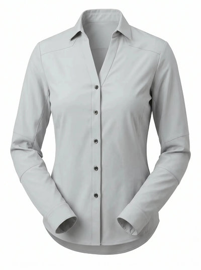 Blusa Técnica Antiácida Mujer OXWEAR Carajás – Tela Elastizada Antidesgarro, UPF 50+ y Slim Fit para Minería y Faena | Beige y Gris - Anditek