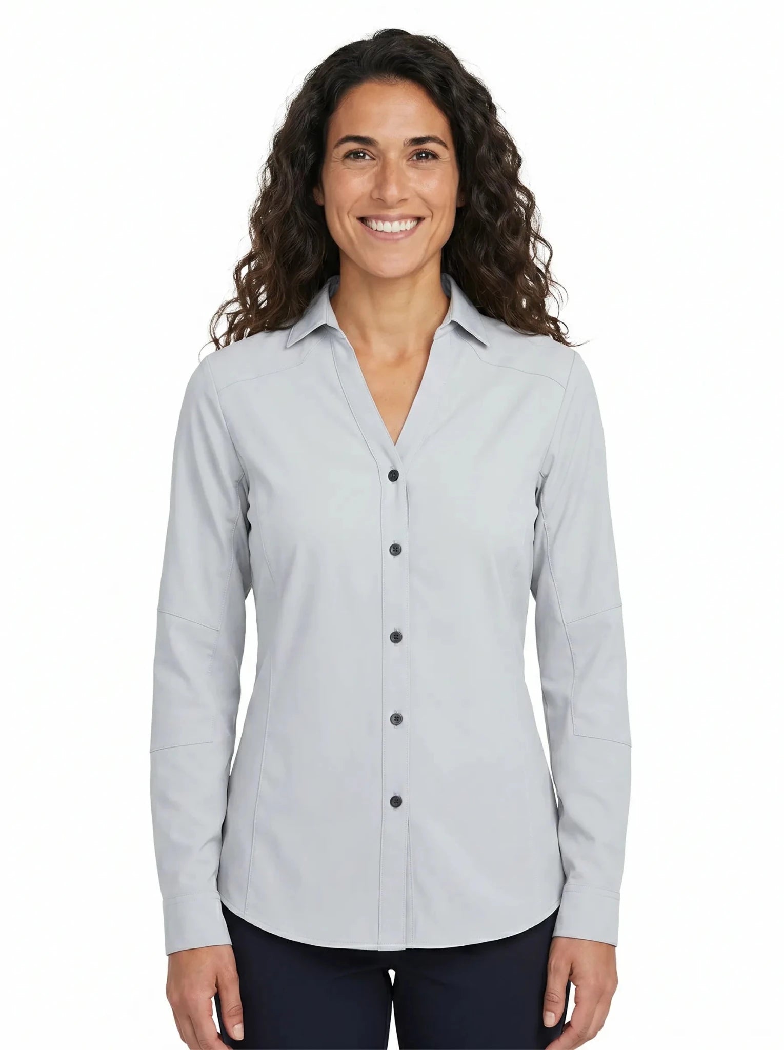 Blusa Técnica Antiácida Mujer OXWEAR Carajás – Tela Elastizada Antidesgarro, UPF 50+ y Slim Fit para Minería y Faena | Beige y Gris - Anditek