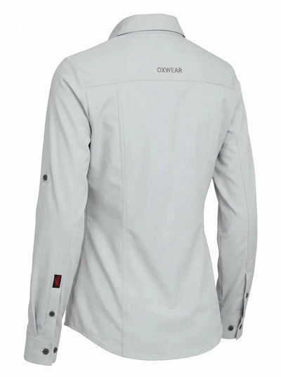 Blusa Técnica Antiácida Mujer OXWEAR Carajás – Tela Elastizada Antidesgarro, UPF 50+ y Slim Fit para Minería y Faena | Beige y Gris - Anditek