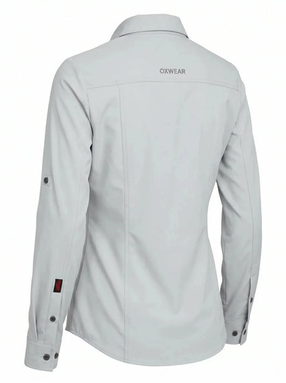 Blusa Técnica Antiácida Mujer OXWEAR Carajás – Tela Elastizada Antidesgarro, UPF 50+ y Slim Fit para Minería y Faena | Beige y Gris - Anditek