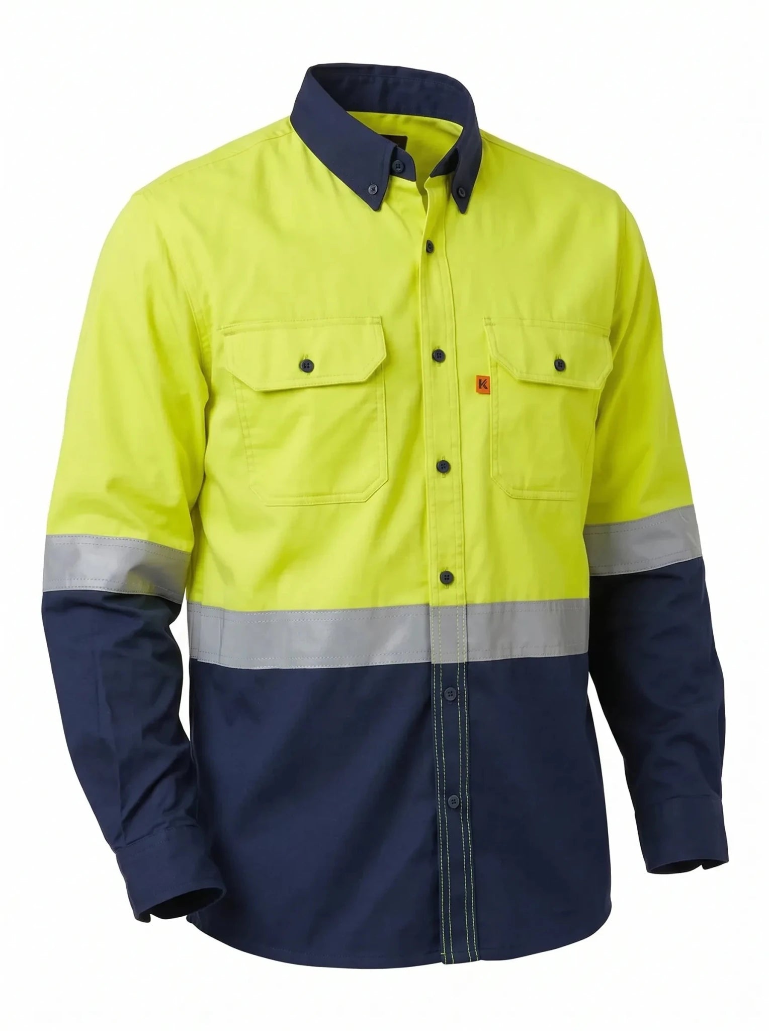 Camisa Ignífuga Antiestática Korvo KFR600 – NFPA 2112 NFPA 70E ASTM F1506 Azul Amarillo Chile - Anditek
