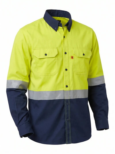 Camisa Ignífuga Antiestática Korvo KFR600 – NFPA 2112 NFPA 70E ASTM F1506 Azul Amarillo Chile - Anditek