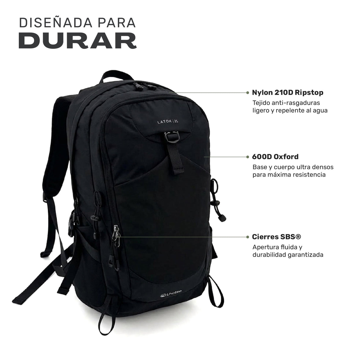 Mochila Latok 25L detalle del tejido ripstop