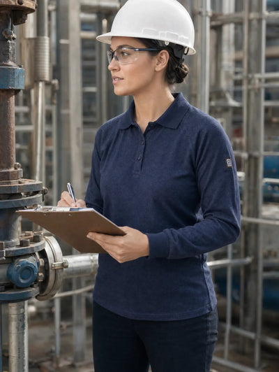 Polera Ignífuga Mujer Absolute Fire® Azul – Certificada NFPA 2112, NFPA 70E y EN 1149 - 5 para Minería e Industria - Anditek