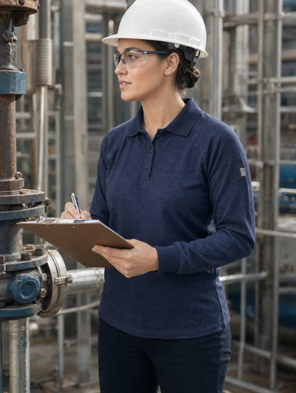 Polera Ignífuga Mujer Absolute Fire® Azul – Certificada NFPA 2112, NFPA 70E y EN 1149 - 5 para Minería e Industria - Anditek
